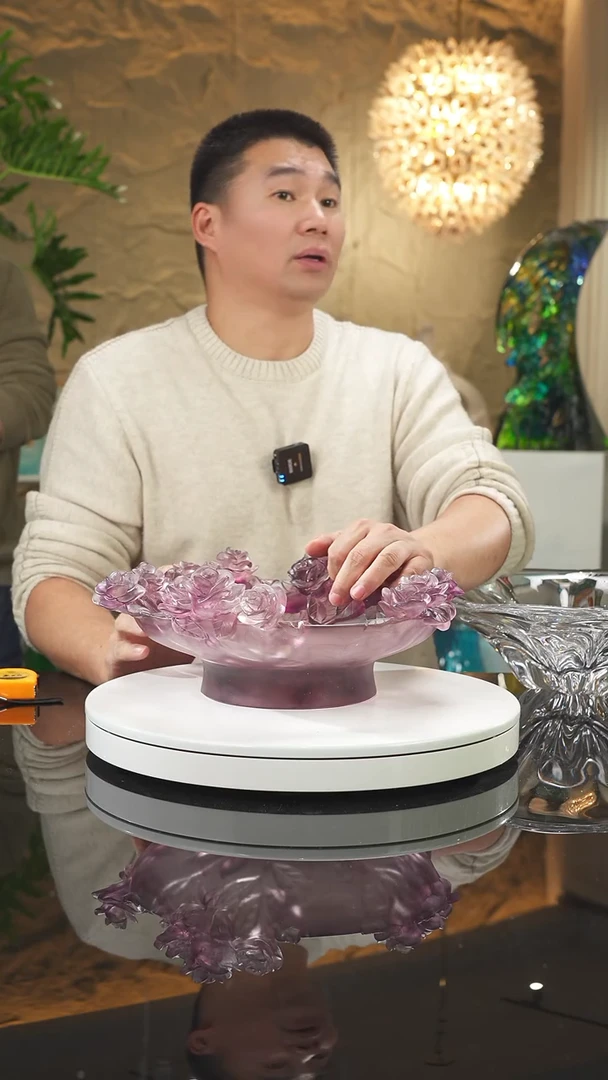 【闪购商品】摆件浅紫玫瑰花果盘摆件大号