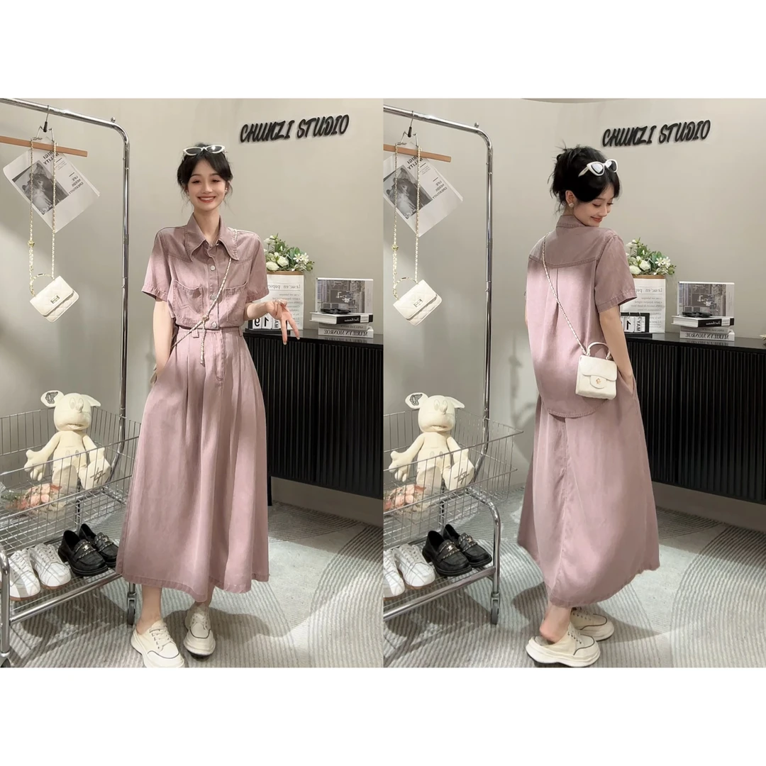 【慧姐】100%莱赛尔天丝气质牛仔连衣裙送腰带【10269C】