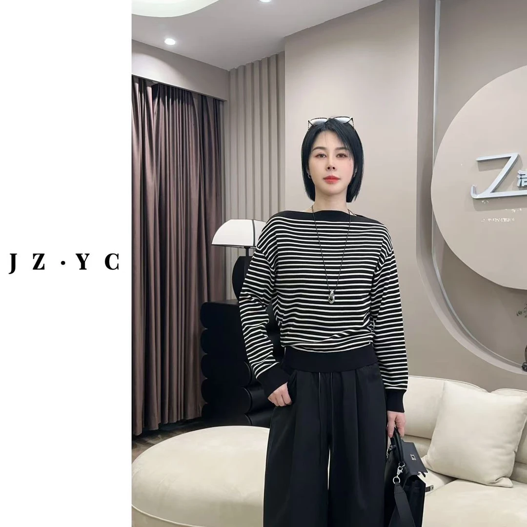 【洁子推荐 】2025早春新款251227韩系经典衣字肩条纹上衣JZYC