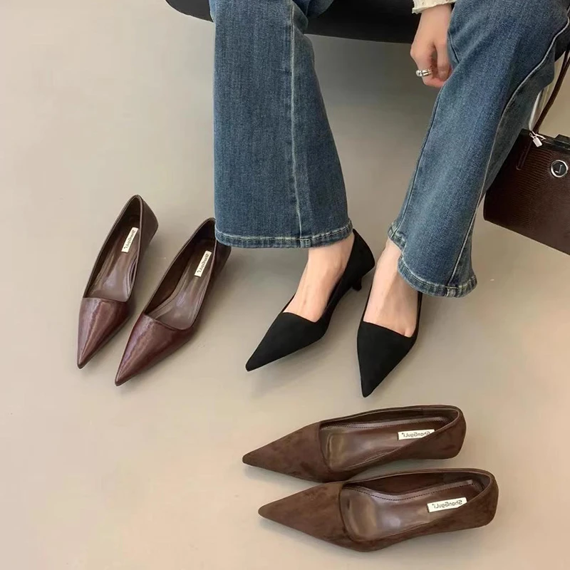 羊皮断码清仓雅丹风细跟尖头磨砂单鞋女秋新款不累脚百搭浅口瓢鞋