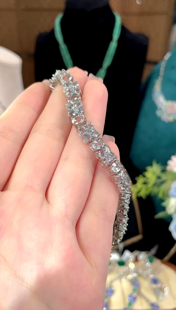 海蓝宝石手链银S925镶嵌手链