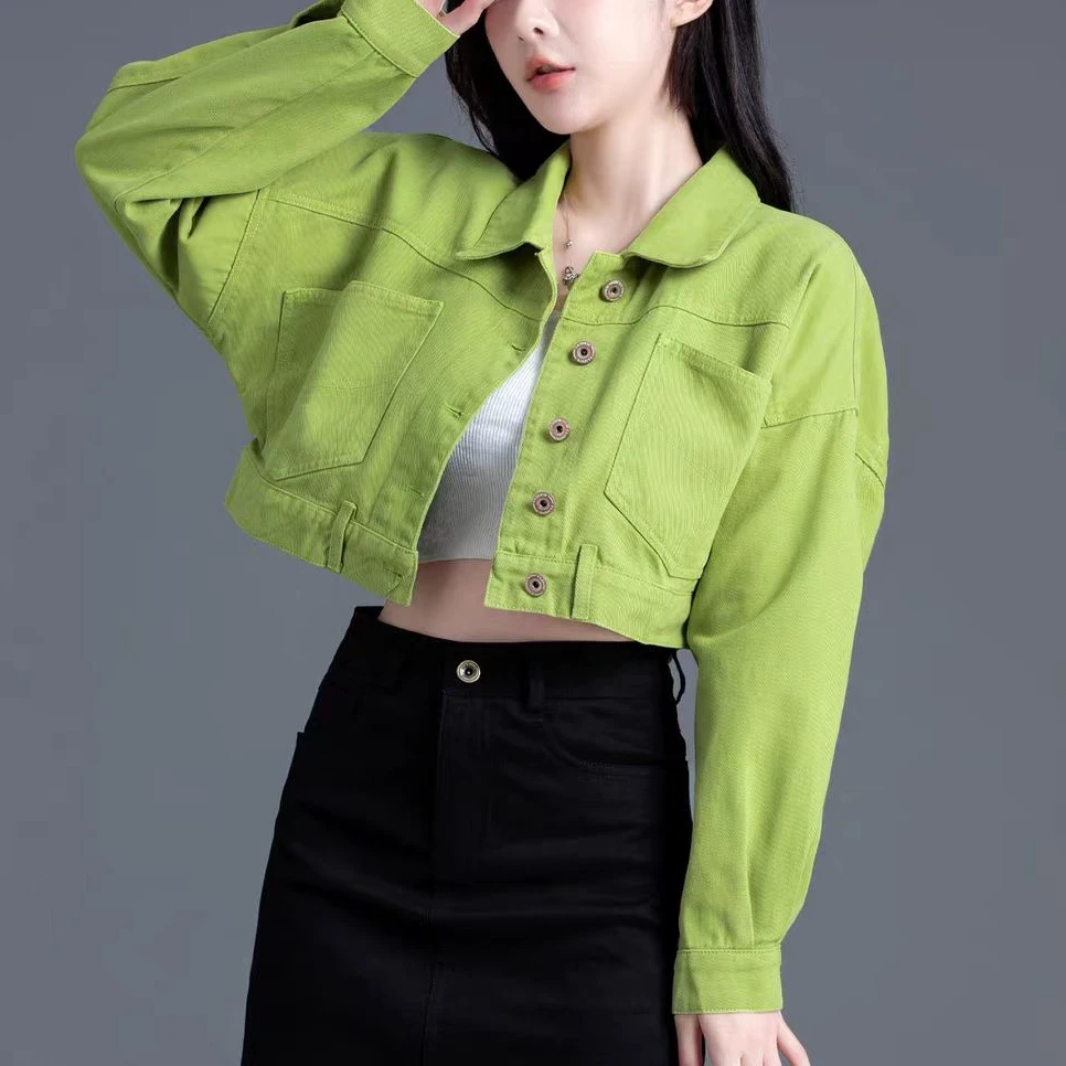 多巴胺小个子牛仔外套女春秋季小众洋气时尚百搭短款ins开衫上衣