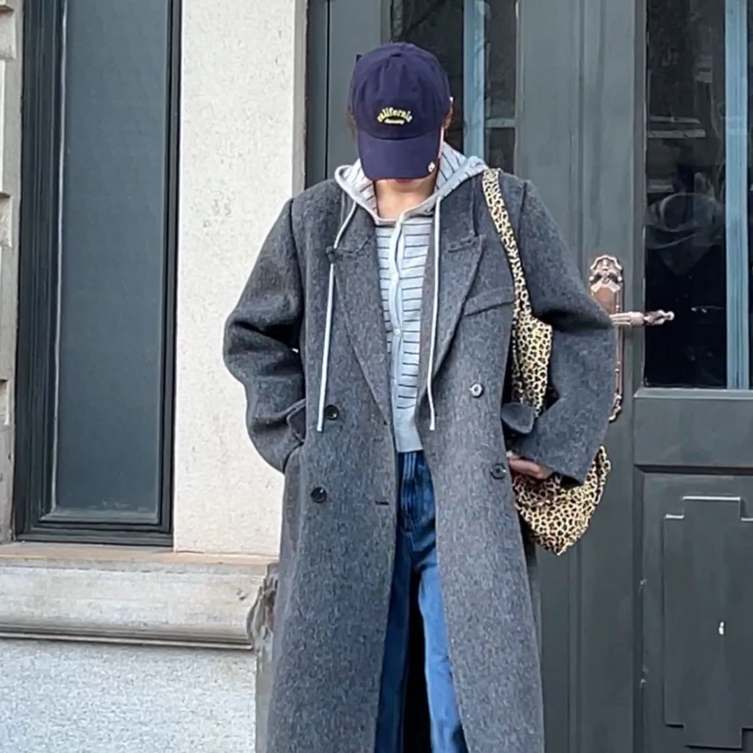 25年韩版新款羊毛毛呢大衣时尚宽松秋冬百搭加厚