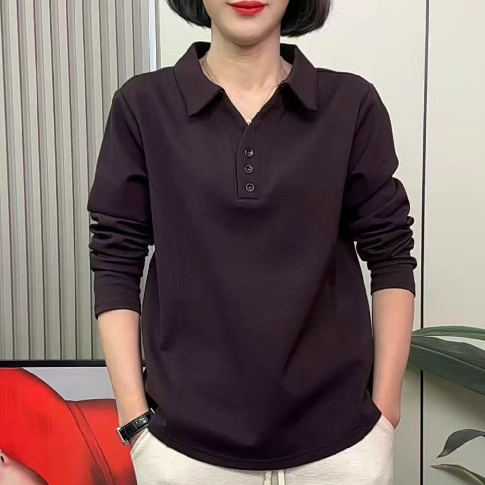 高品质曼巴棉时尚圆弧摆气质衬衣领正肩纯色宽松百搭遮肚子卫衣女