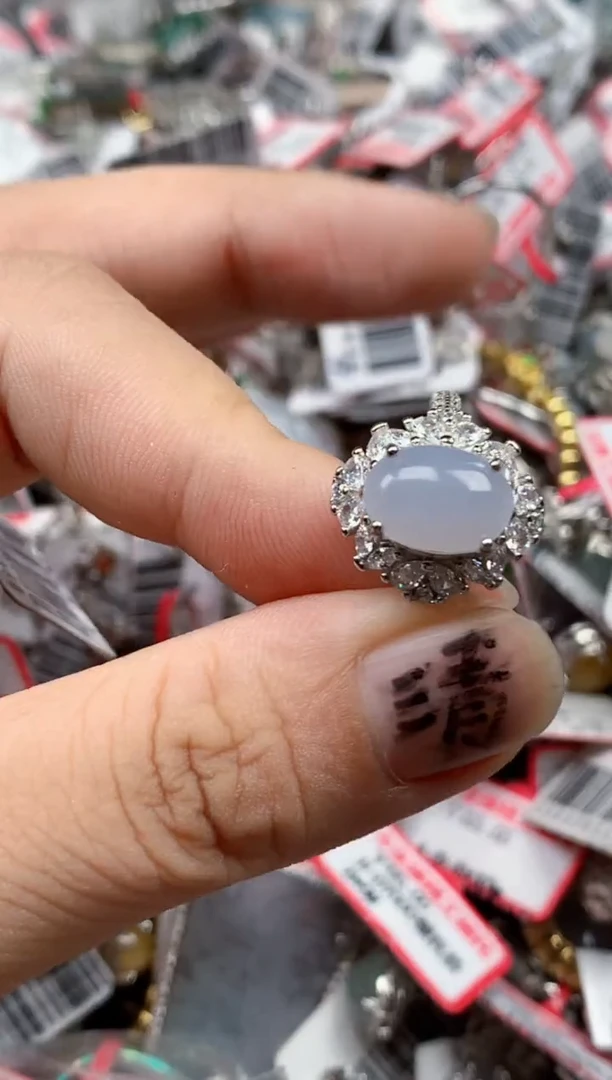 银S925镶嵌戒指翡翠天然A货缅甸翡翠