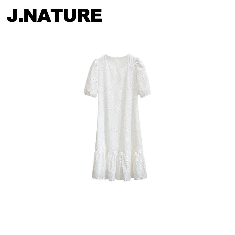 JUST NATURE ｜【MJ原厂】重工刺绣圆领短袖连衣裙