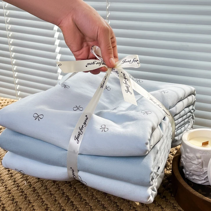 【莫奈蓝】200*230cm轻奢柔软丝滑四件套针织纯棉透气四件套