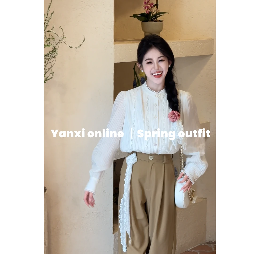 【言希】法式灯笼袖衬衫女高级感宽松显瘦长袖镂空气质上衣J51CS001