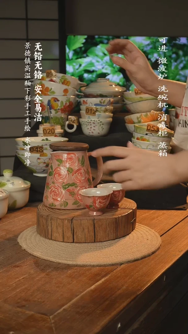 瓷景德镇高温瓷釉下彩手绘陶瓷
