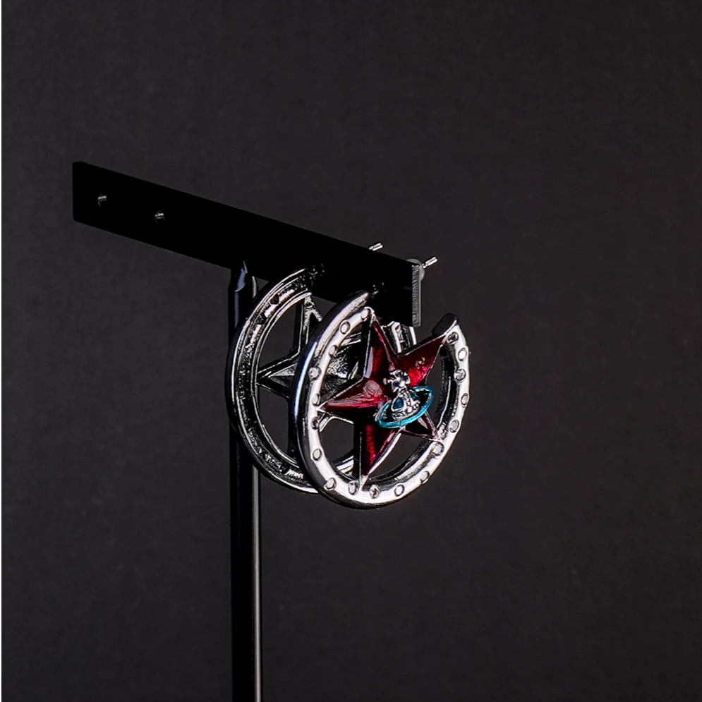 铜合金耳饰 直针耳钉土星星球宇宙锆石镶嵌925银针407