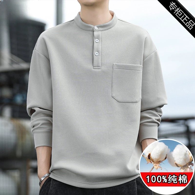 仓石一树春秋季男士卫衣潮流百搭宽松时尚休闲立领纯棉长袖T恤潮