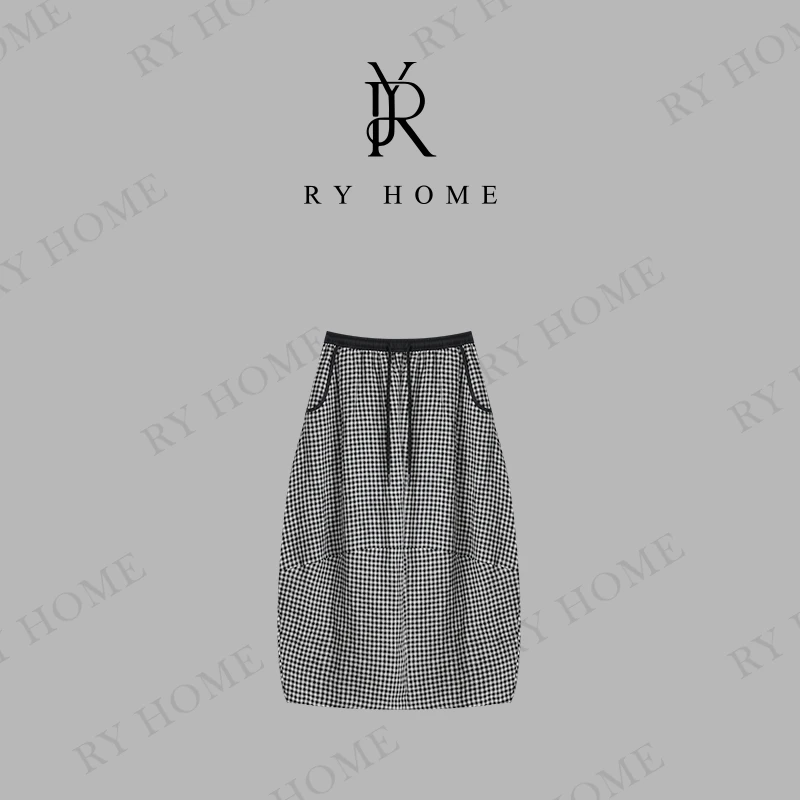 【容雨RYHOME】100%亚麻＋小方格气球半裙252Q1334