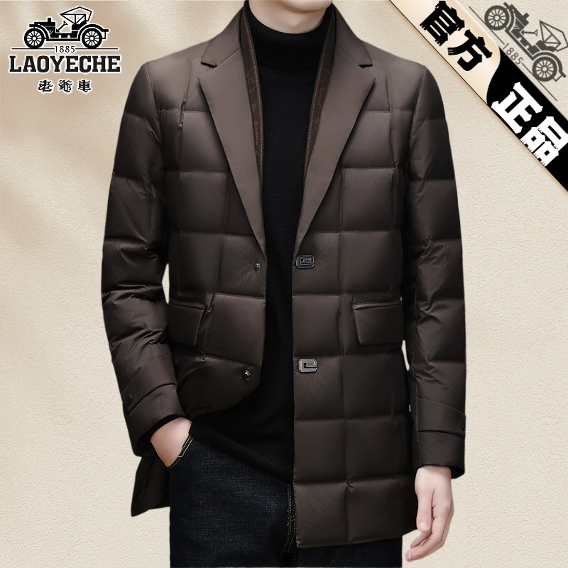老爷车轻奢高端中长款男士羽绒服西装领冬季新款商务休闲保暖外套