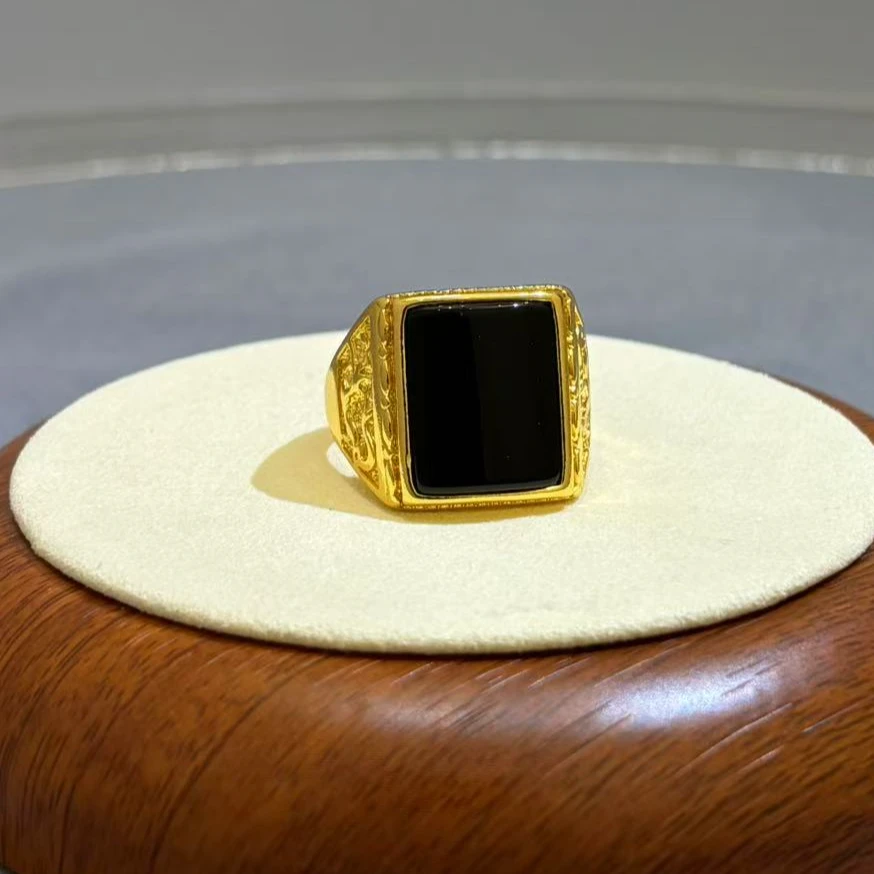 合金戒指 【男版方戒】男士手工男款时尚黑色复古镶嵌素款大气指环