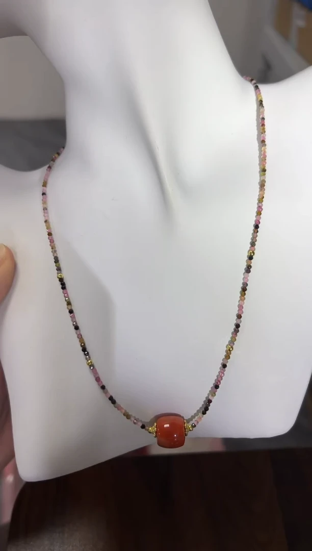 未镶嵌项链碧玺彩虹碧玺切面珠南红项链[0363]