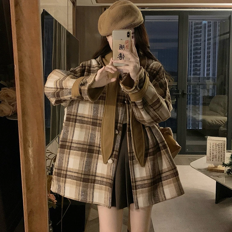 时尚少女连帽双面呢大衣2025秋冬季新款初高中学生中长款毛呢外套