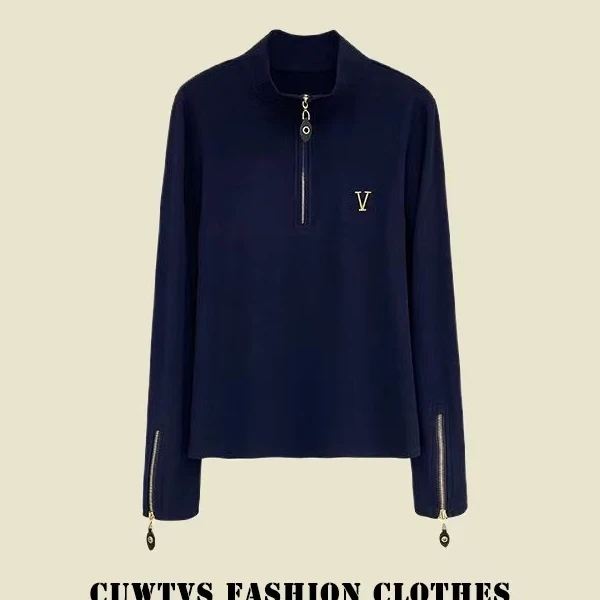 118新款保暖立领打底衫女时尚刺绣半拉链长袖设计感显瘦上衣