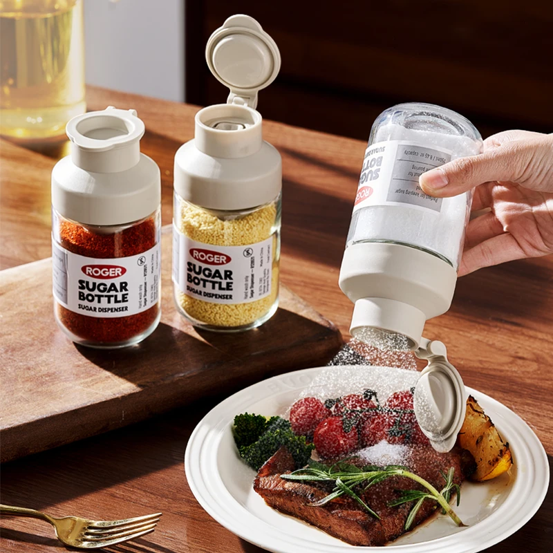 deHub定量盐罐新款控量厨房玻璃调料罐密封防潮调味盒家用调味瓶