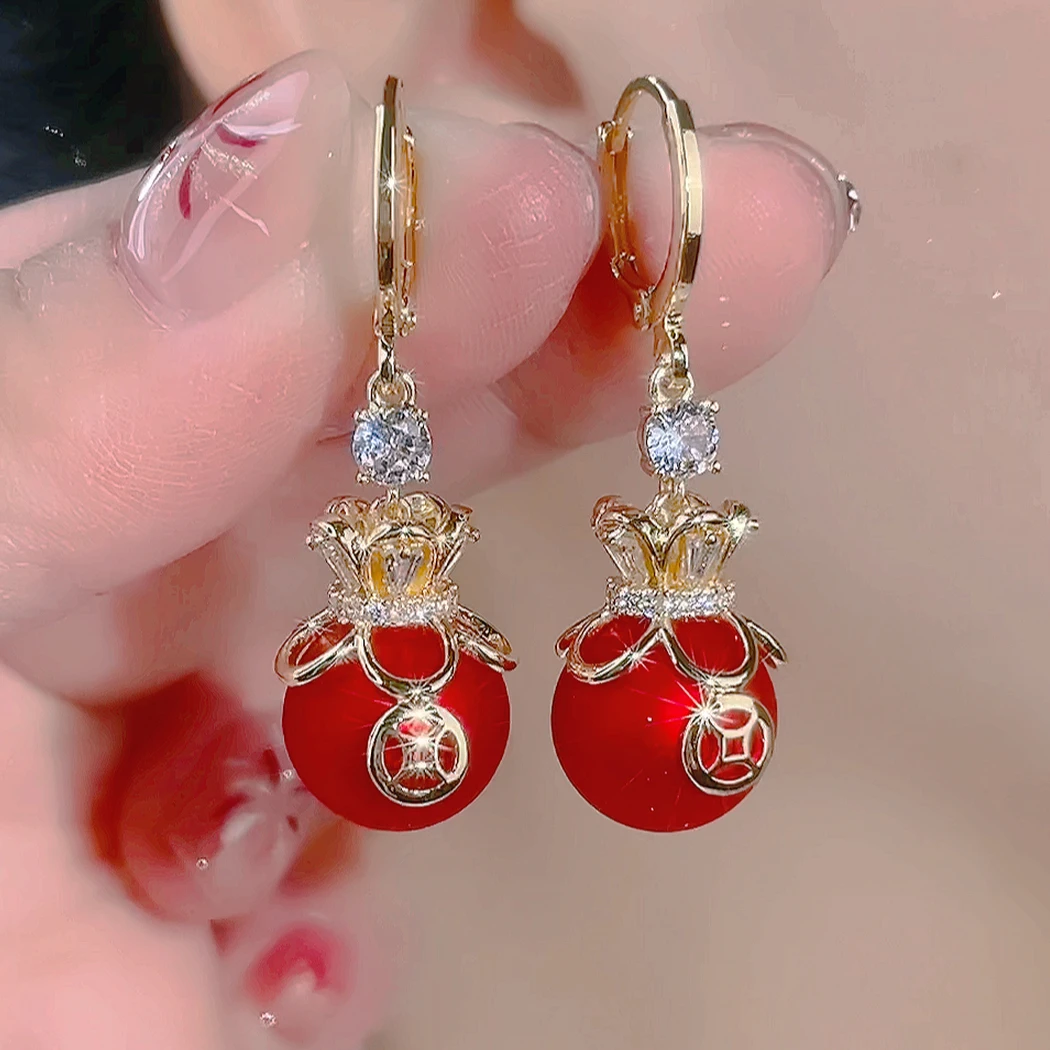 925银针耳饰 【32号】新年喜庆复古红色福袋气质百搭耳环