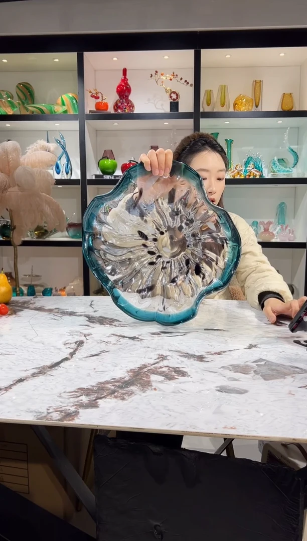 蓝色荷叶果盘 现货