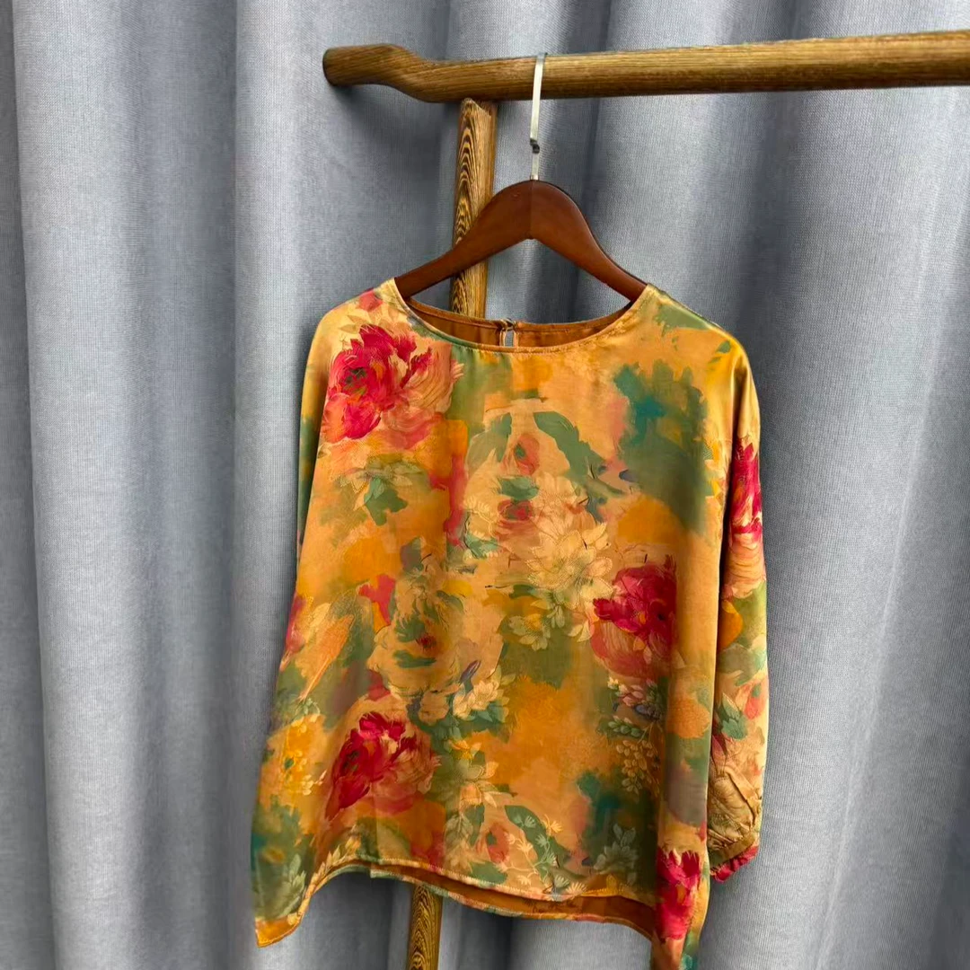 新款时尚休闲香云纱圆领上衣X020