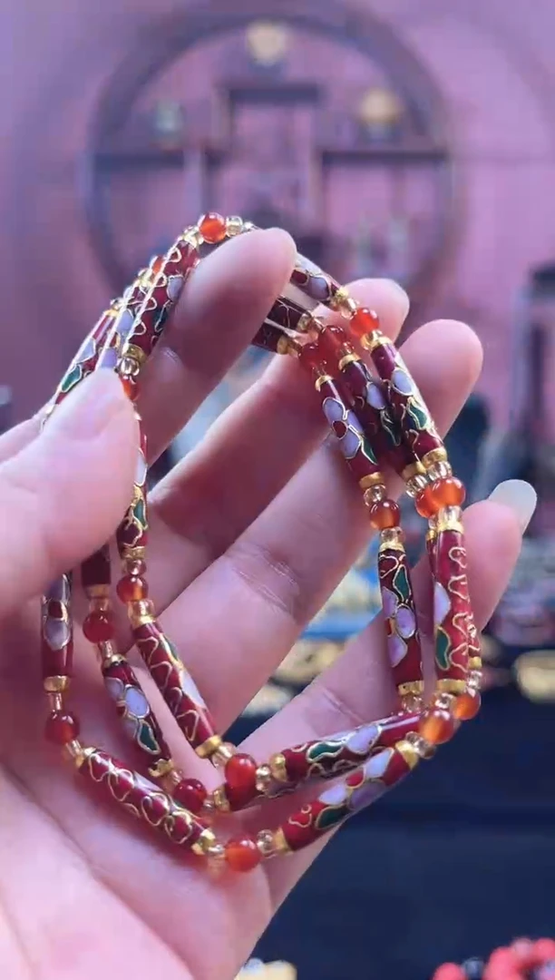 非遗 景泰蓝竹节项链 红色