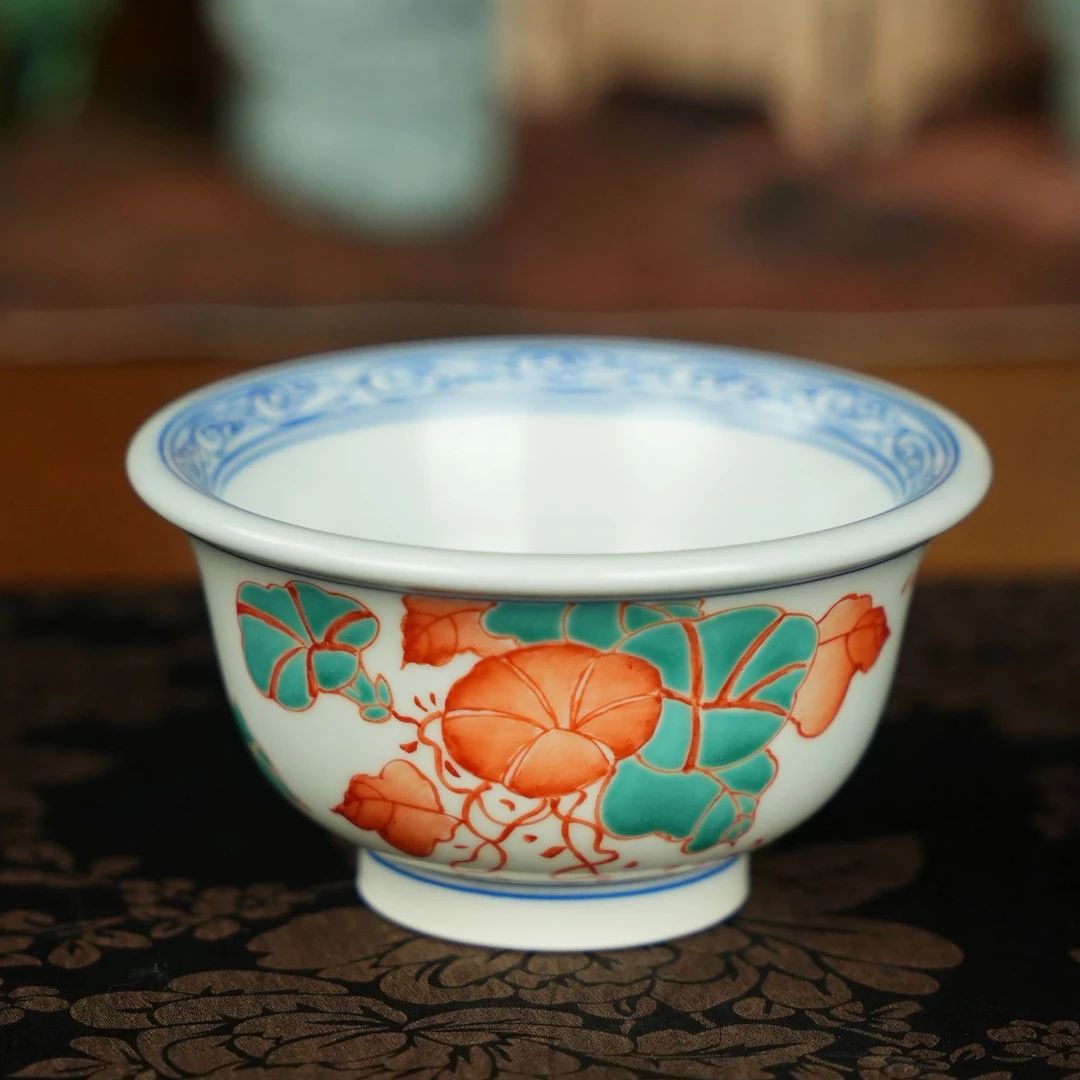 红绿彩牵牛花压手杯