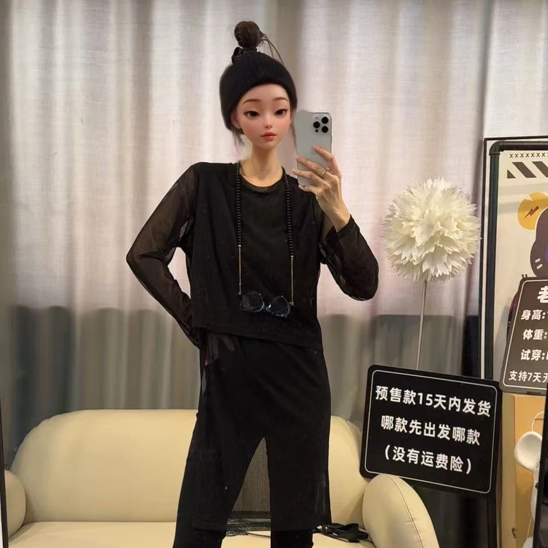 【文乐乐】春季新款韩版高级显瘦时尚休闲潮流假两件防晒长T恤9368