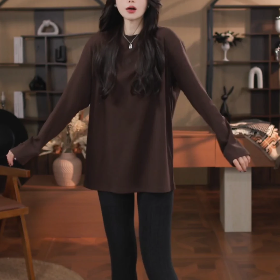 冬季新款时尚法式甜美长袖T恤修身显瘦百搭打底衫上衣LK2507448