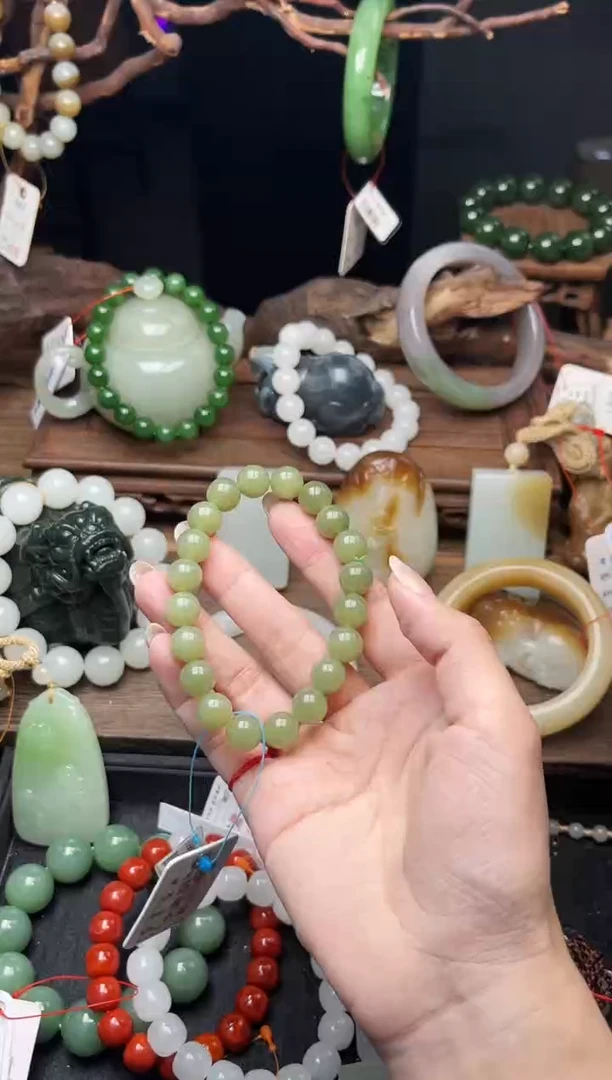 手串未镶嵌和田玉卡10若羌黄口 圆珠9008810有瑕疵