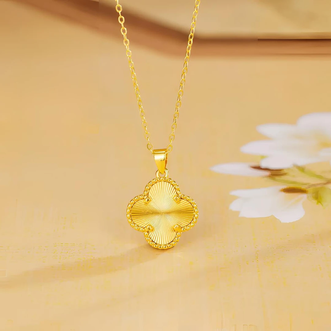 铜合金项链 金色镭射四叶草双面项链气质百搭女款时尚轻奢精致精