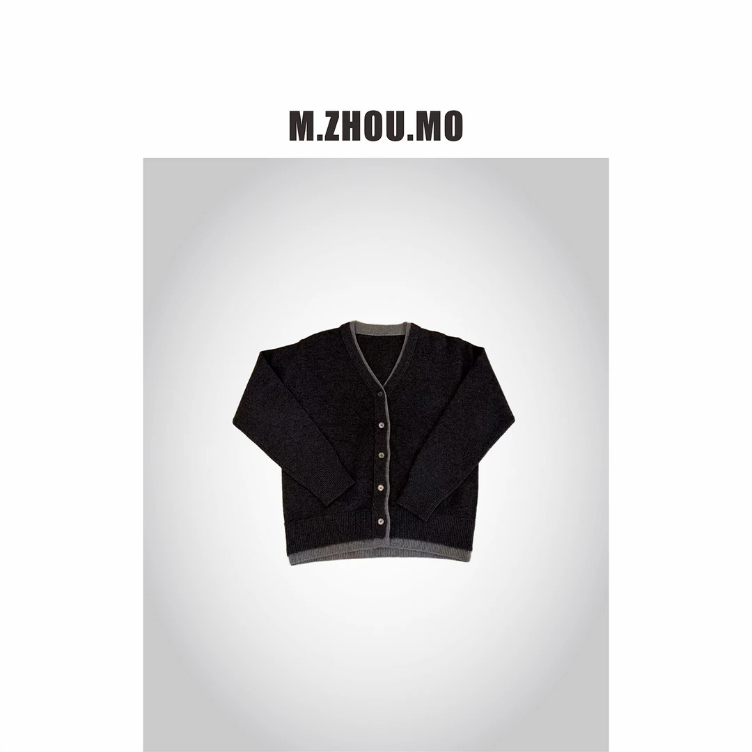M.ZHOU.MO  缪miu羊毛开衫 拼接极简大气百搭羊毛针织衫