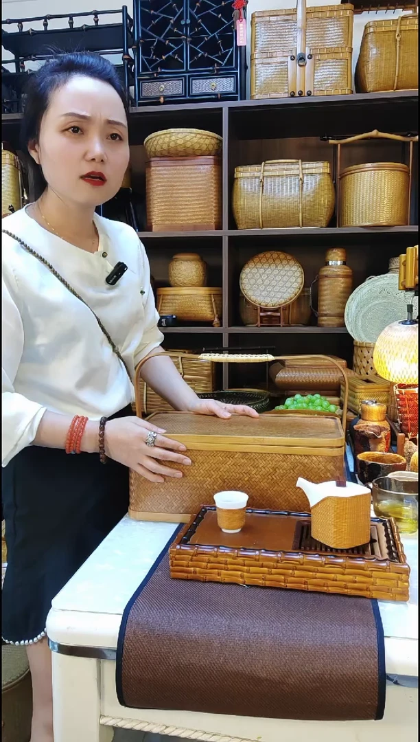 静香竹编提盒 茶具收纳提篮茶箱传统食盒