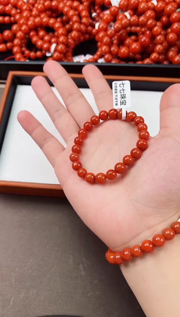 【闪购商品】南红玛瑙手串未镶嵌瓦西火焰纹单圈手串 卡8+
