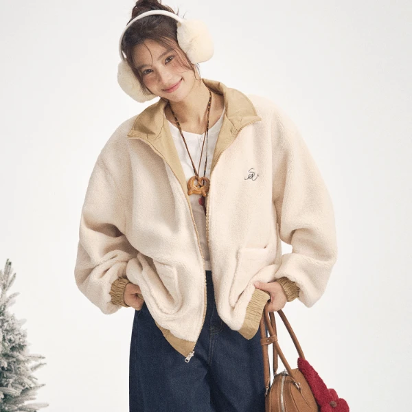 iNSLiiSA 【专属】立领两面穿夹克短外套女摇粒绒防风小个子上衣