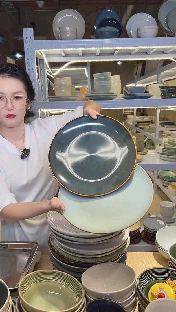 瓷117（大盘鸡）外贸尾货高温釉下彩陶瓷餐具默认微瑕