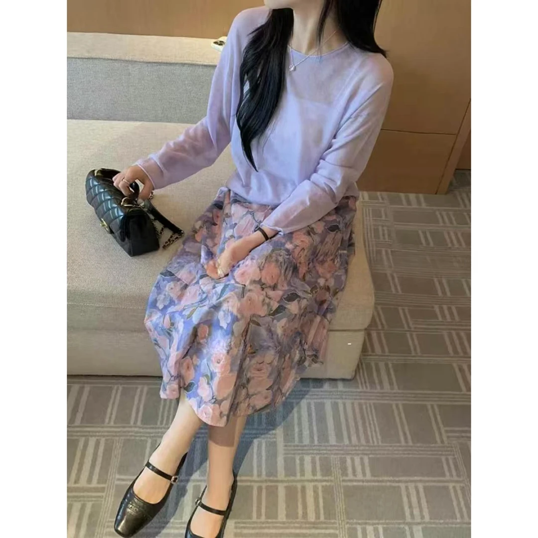 清2598 6851韩复古文艺田园风松紧腰百搭碎花半身裙洋气裙子22513
