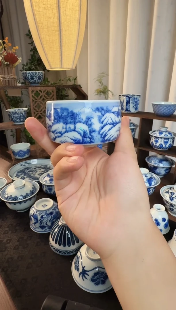 杯子瓷柴窑雪景禅定杯