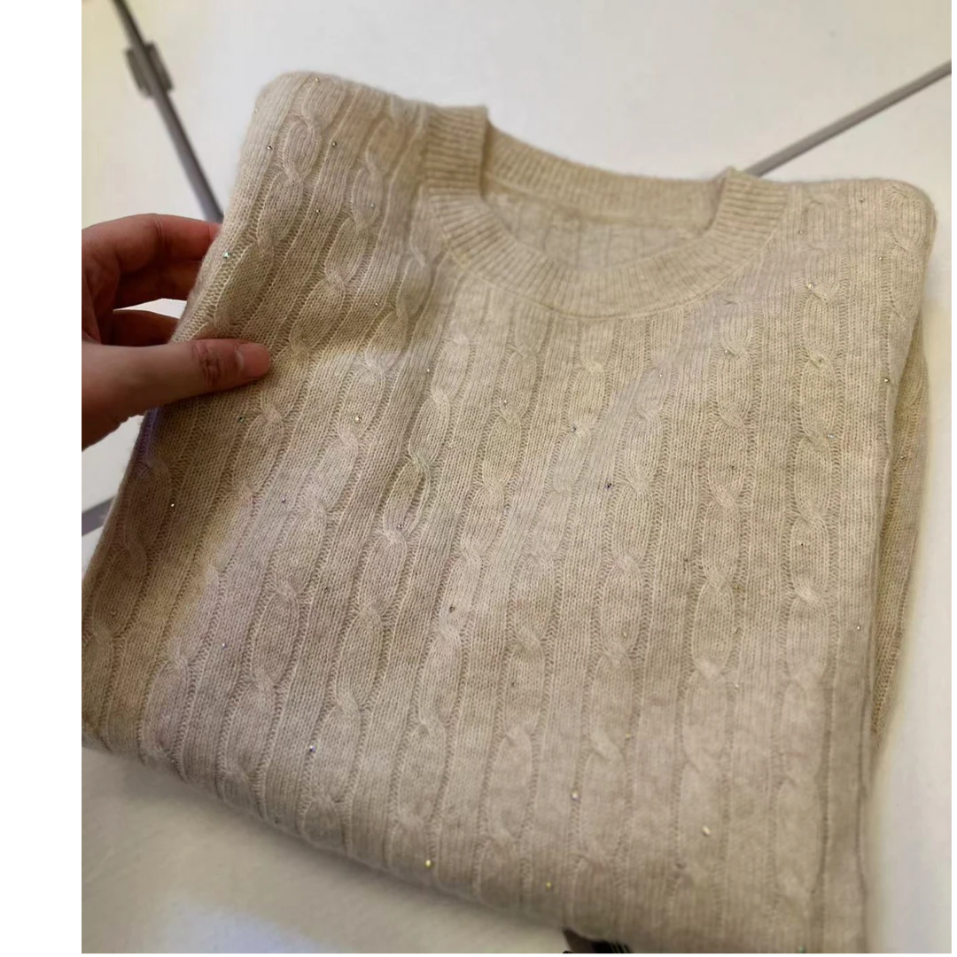 涵玖玥【100羊毛】麻花细闪软乎乎圆领复古质感上衣新米07-107