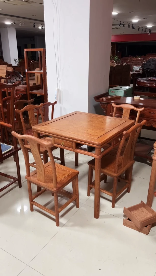 花梨木类端景台小巴花小方桌五件套打蜡