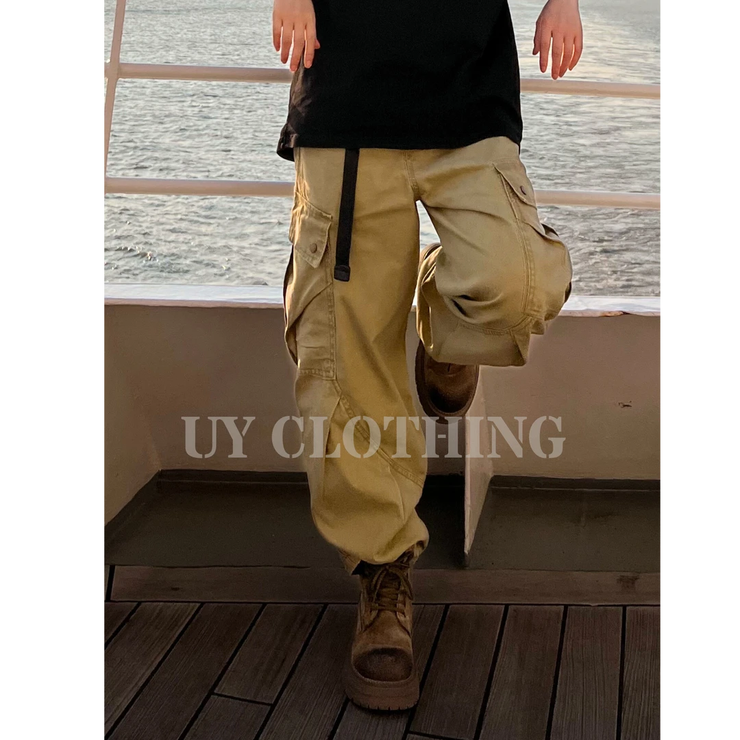 UY-重磅加厚珠帆面料宽松大口袋解构直筒微弯刀工装裤153裤子