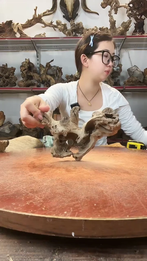 木冰**绘黄荆随型风化镂空底座摆件无漆无蜡