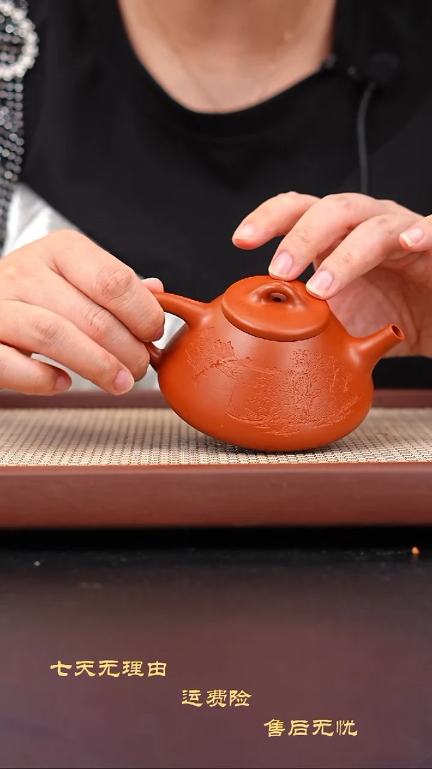 茶壶紫砂赵庄朱泥子冶石瓢刻绘上善若水180cc吴国仙