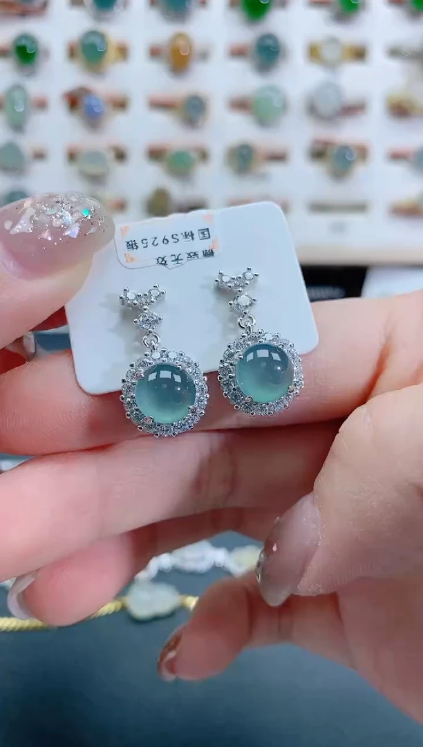 银S925镶嵌翡翠耳饰天然翡翠