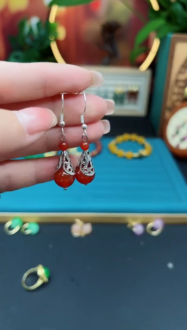 玛瑙/玉髓耳钉银S925镶嵌521