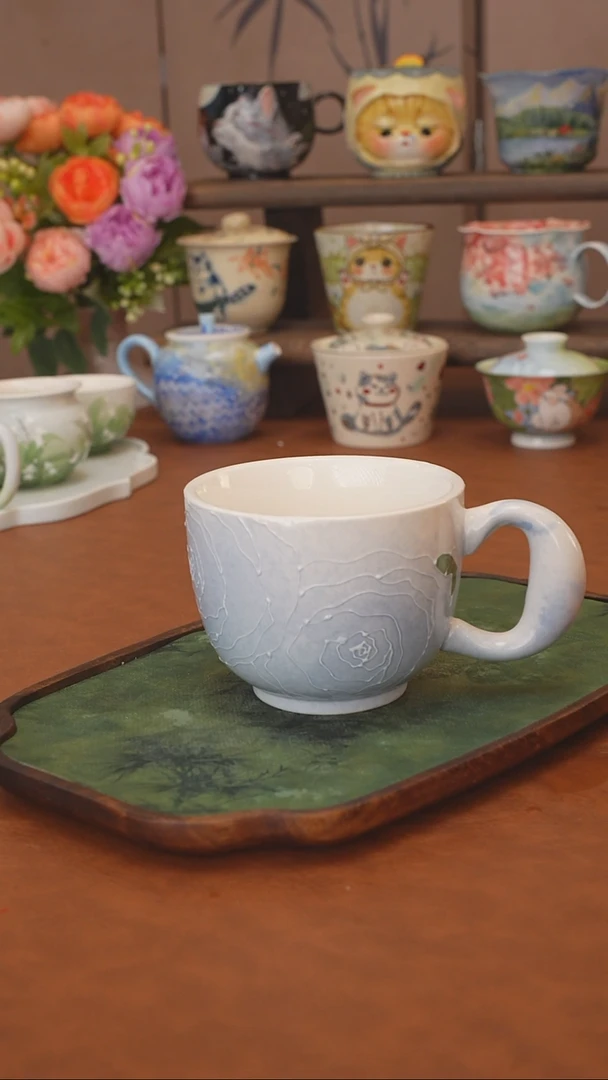 一心 仙女蓝玫瑰马克杯