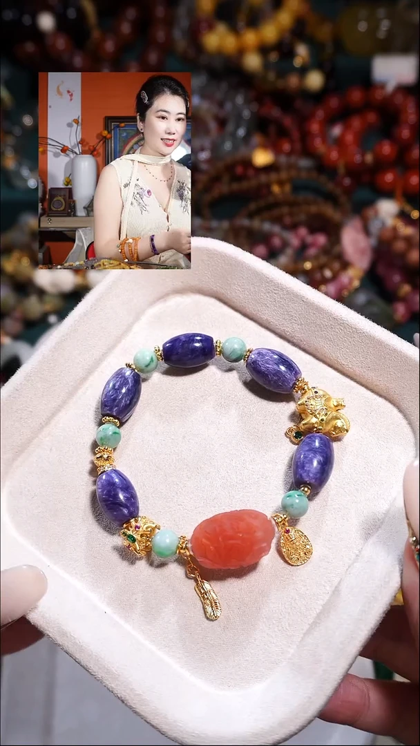 银S925镶嵌查罗石（紫龙晶）南红等多宝