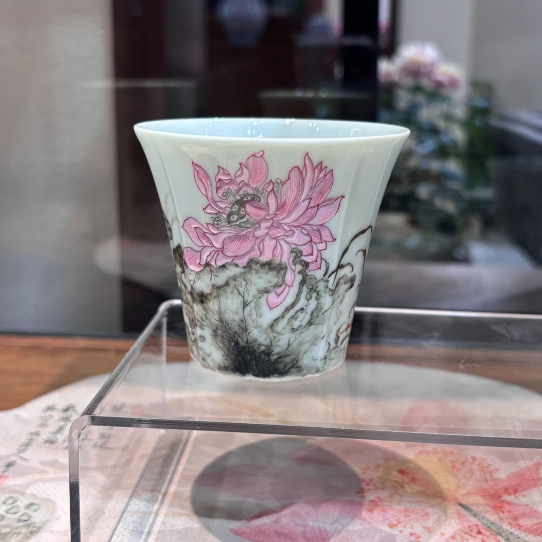 景德镇官方甄选诗逸瓷话 沈诗逸作品 荷花八菱大号杯