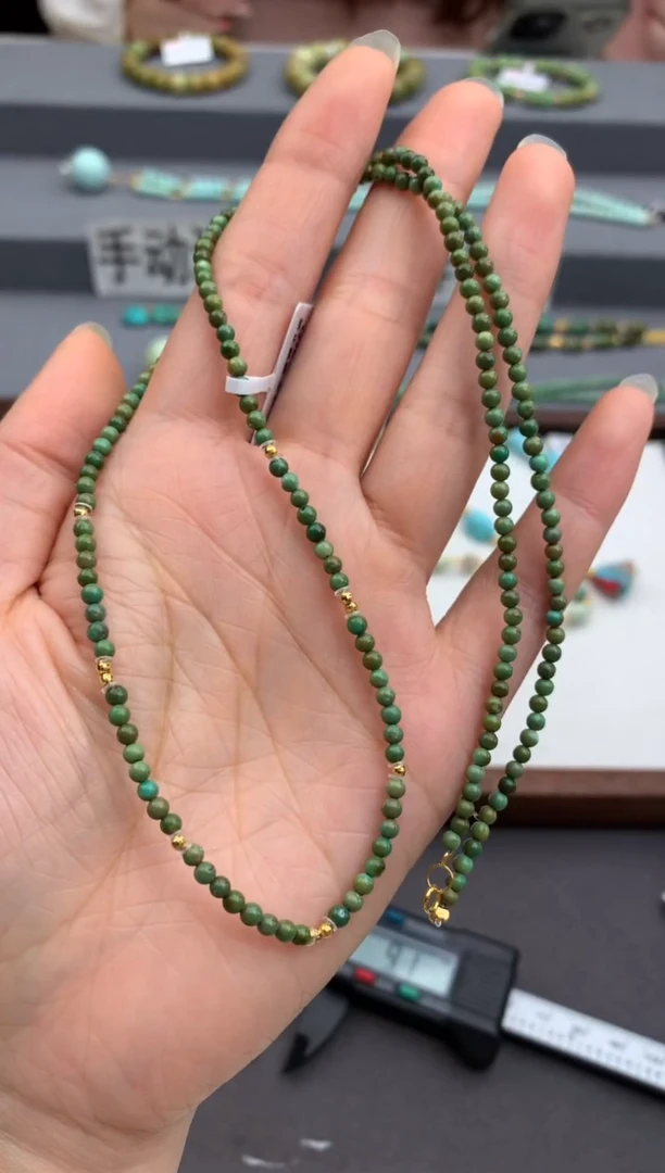 18K金镶嵌绿松石小米链茜.G135