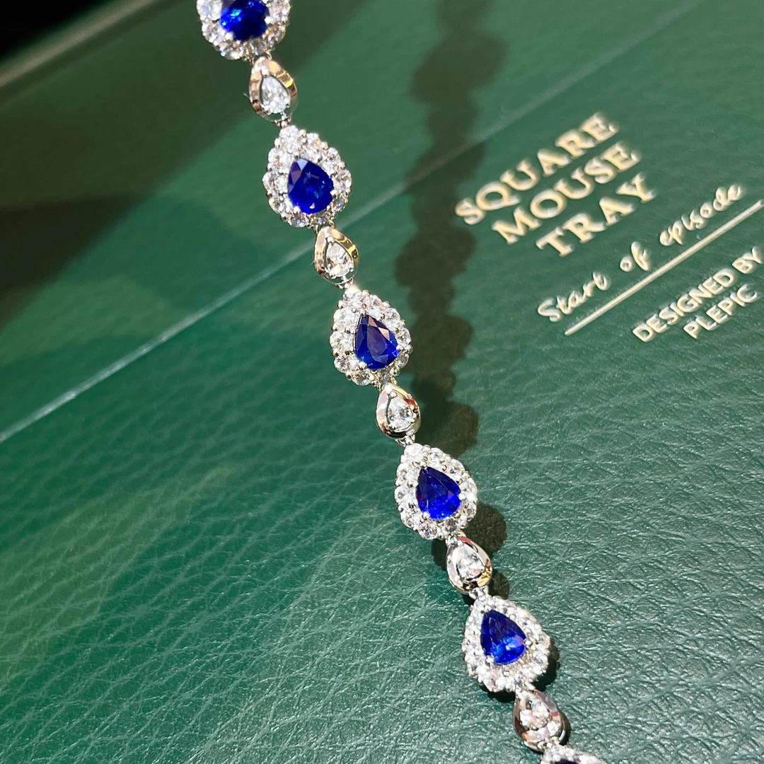 百搭日常18K金天然斯里兰卡蓝宝石手链